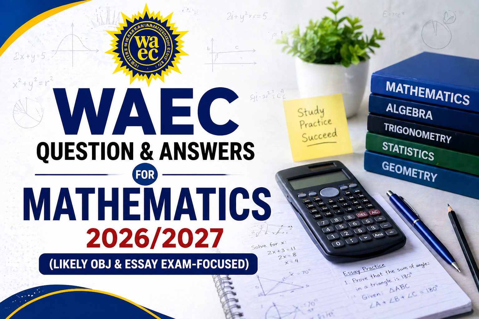 WAEC Mathematics Obj and Essay Questions 2026/2027